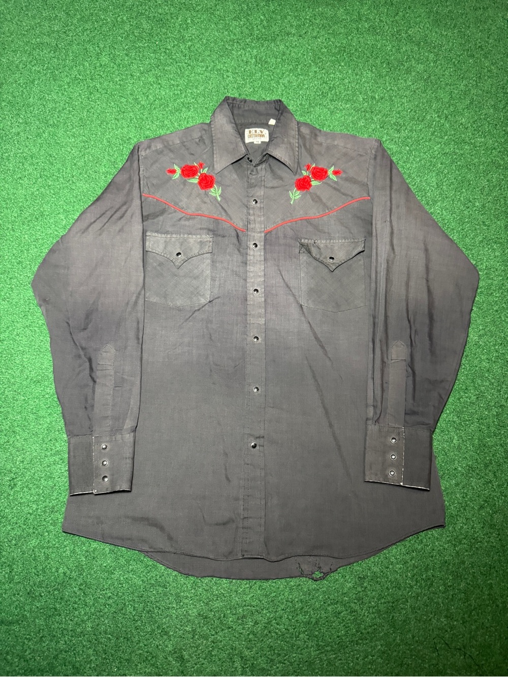 Ely Cattleman Pearl Snap Vintage Shirt Medium Faded Cowboy Retro Black Floral